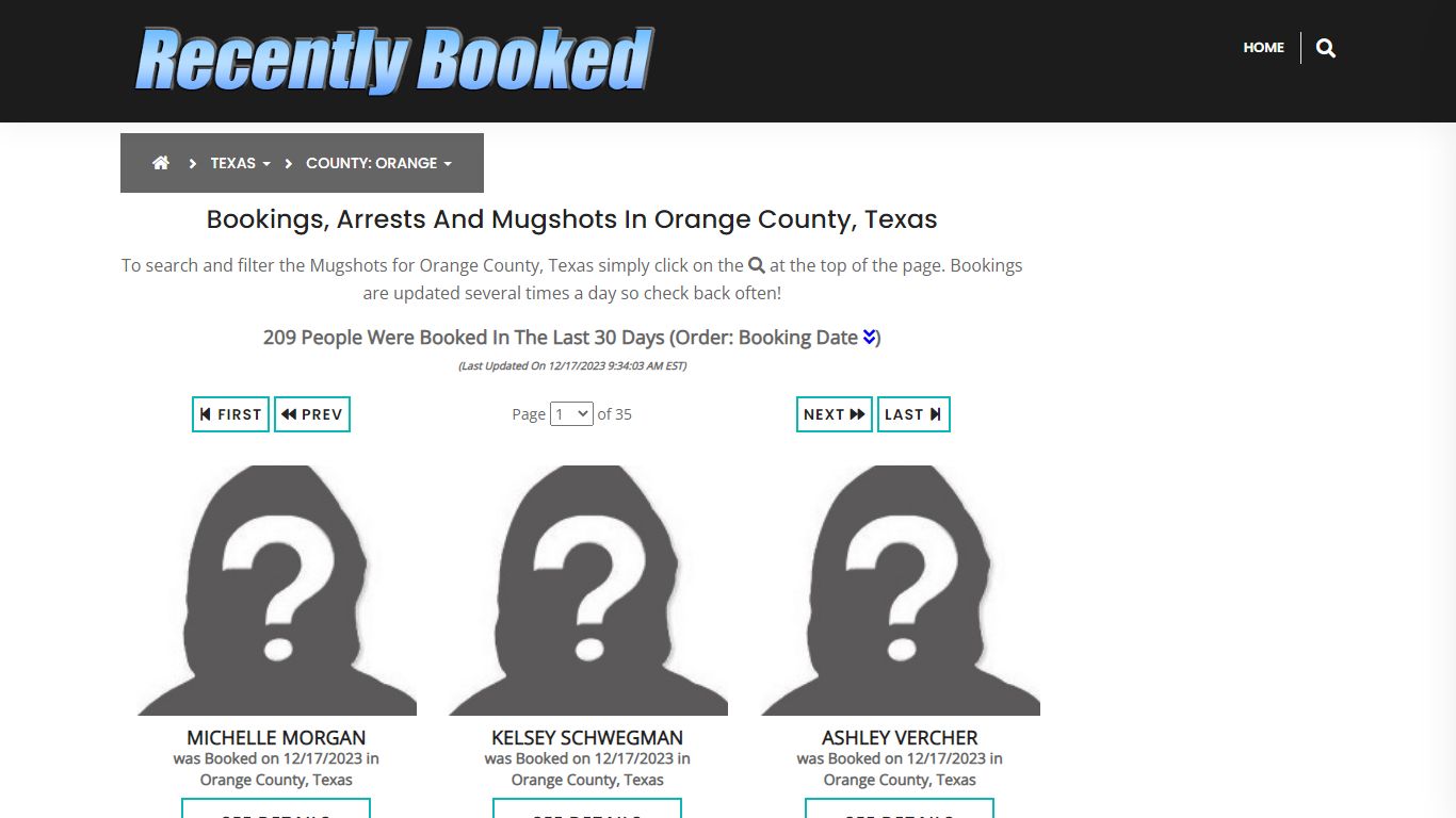 Recent bookings, Arrests, Mugshots in Orange County, Texas