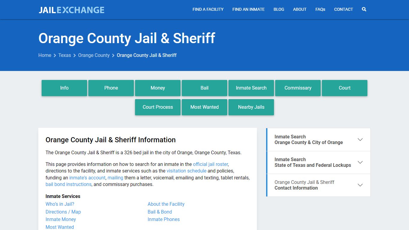 Orange County Jail & Sheriff, TX Inmate Search, Information