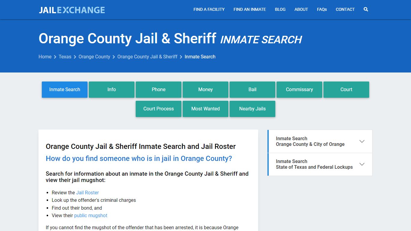 Inmate Search: Roster & Mugshots - Orange County Jail & Sheriff, TX